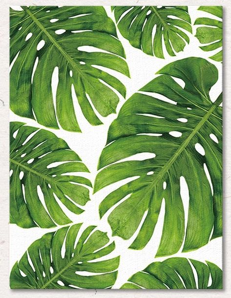 Tropical Leaves Wall Art, Painting Plants On Canvas, Tropical Painting Easy, Tropical Plants Painting, Tropical Plant Painting, Green Art Painting, Plants Painting, Plant Artwork, Home Decor Green