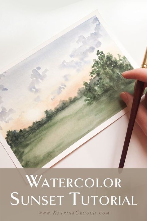 In this step by step watercolor sunset, I'll share with you my easy tricks for creating a beautiful sunset with watercolor.  This technique took me forever to find, but I'm excited to finally share it with you today in this watercolor painting tutorial #howtopaint #watercolor Atmospheric Watercolor Landscape, Beginner Watercolor Ideas Landscape, Watercolor Painting Tutorials Videos, Watercolor Art Tutorial Step By Step, Watercolor Landscapes Easy, Watercolor Art Landscape Tutorial, Landscape Watercolor Tutorial, Easy Watercolor Paintings For Beginners Landscape, Quick Watercolor Paintings