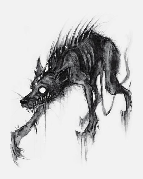 Creepy Wolf Art, Creepy Dog Drawing, El Chupacabra Art, Creepy Dog Art, Scary Creature Drawing, Scary Wolf Drawing, Creepy Creatures Drawing, Creepy Animal Drawings, Chupacabra Drawing