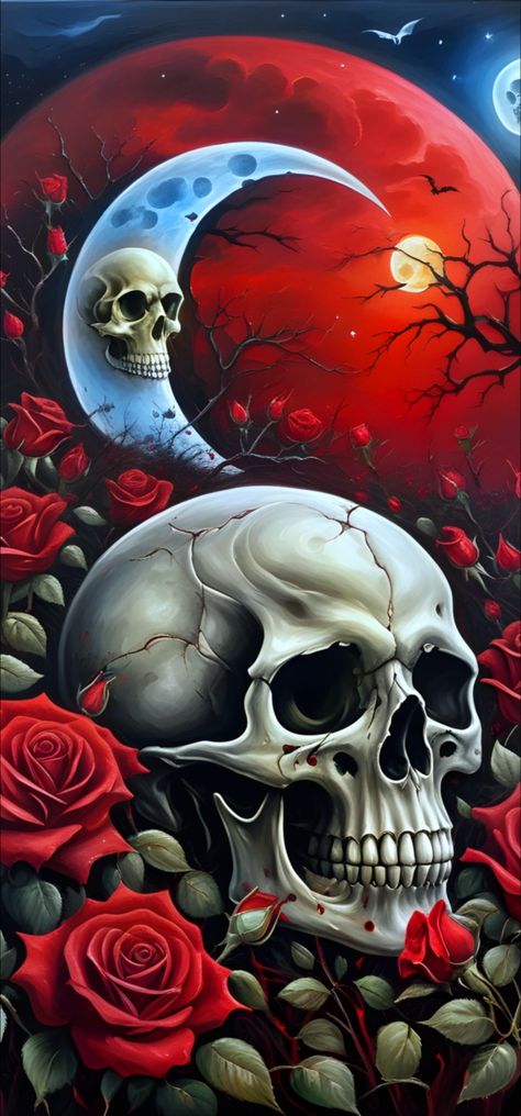 Skull setting at night Sugar Skull Images, Dark Roses Tattoo, Skull Pics, Kindle Insert, Dark Roses, Haunted Attractions, Skull Art Drawing, Roses Tattoo, Skull Pictures