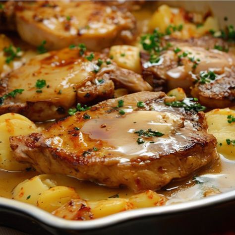 Hearty Pork Chops with Scalloped Potatoes - A Culinary Delight Scalloped Potatoes With Pork Chops, Smothered Pork Chops Scalloped Potatoes Casserole, Pork Chops And Scalloped Potatoes Baked, Pork Loin Chops Recipes Boneless Baked, Pork Chop Casserole With Potatoes, Pork Chops And Potatoes In Oven, Scalloped Potatoes And Pork Chops, Baked Thick Pork Chops, Shepherd Pies