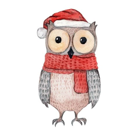 Cute watercolor illustration owl in knit... | Premium Vector #Freepik #vector #christmas-scarf #christmas-animals #owl-illustration #christmas-watercolor Xmas Characters, Kids Fabric Prints, Holiday Owl, Banner Sticker, Owl Watercolor, Brown Owl, New Year Illustration, Watercolor Christmas Tree, Owl Illustration