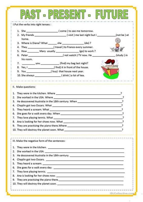 Here's a useful worksheet with exercises to practice the present, past and future tenses. Present Perfect Simple, Tenses Exercises, Present Perfect Continuous, All Tenses, Past Continuous, English Grammar Exercises, Present Continuous, English Teaching Materials, Grammar Exercises