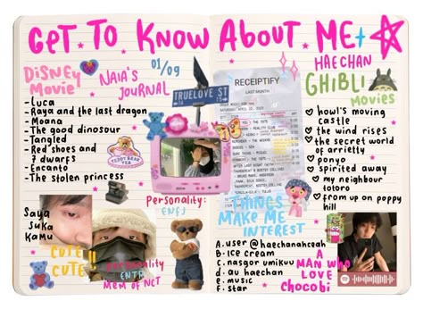 Journal Get To Know Me, Y2k Scrapbook Ideas, Slambook Design Ideas, Scrapbook About Me, Slambook Design, About Me Scrapbook, About Me Aesthetic, Get To Know About Me, Journal About Me