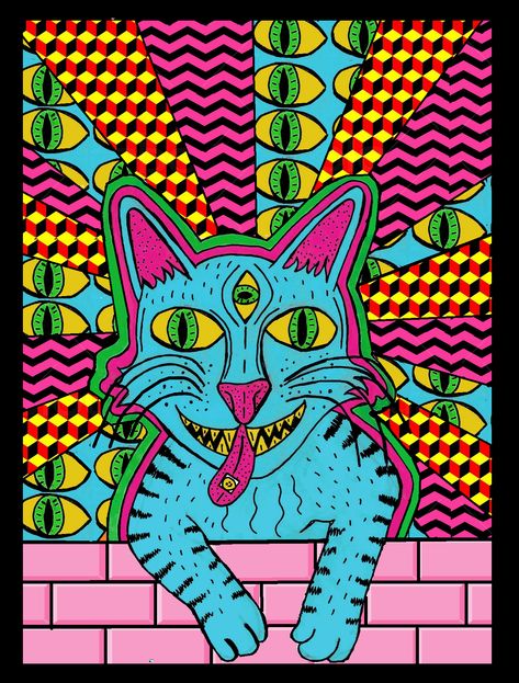 Drawing Ideas Easy Cat, Trippy Background Drawing, Trippy Pfp, Cat Pen Drawing, Trippy Drawing Ideas Easy, Trippy Drawing Ideas, Psy Wallpapers Trippy, Trippy Animal Tattoo, Trippy Background