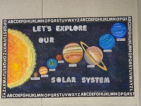 Earth And Space Science Bulletin Boards, Planets Bulletin Board, Solar System Bulletin Board Ideas, Planet Bulletin Board Ideas, Solar System Bulletin Board, Jisoo Birthday, Nursery Display Boards, Space Bulletin Boards, Science Exhibition Ideas