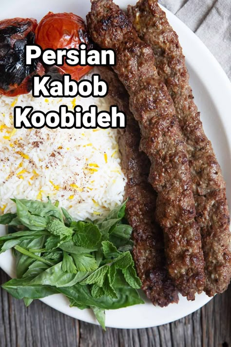 Persian Meat Recipes, Turkish Kabob Recipes, Persian Beef Recipes, Persian Beef Kabob, Minced Beef Kebab Recipes, Middle Eastern Meat Recipes, Persian Kebab Koobideh, Ground Beef Kabob Recipes, Kubideh Recipe