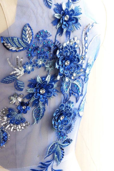 Wedding Dress Costume, Dance Costumes Lyrical, Crystal Lace, Long Sleeve Evening Gowns, Stones Diy, Corded Lace, Large Crystal, Flower Lace, Blue Jewelry