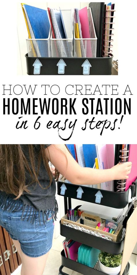 Ideas and simple tips to help back to school go smoothly with this amazing DIY Homework Station. Follow the step by step guide and create your very own right now - it's really quick and easy. #homework #homeworkstation #DIY #backtoschool Homework Station Diy, Diy Homework Station, Kids Homework Room, Kids Homework Station, Homework Room, School Organisation, Diy School Organization, Homework Organization, Easy Weekend Projects