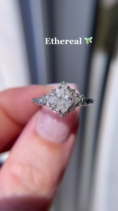 Mystical Engagement Ring Silver, Ethereal Rings Aesthetic, Dreamy Wedding Rings, Fairy Style Wedding Ring, Silver Moissanite Ring, Faerie Wedding Ring, Fairy Wedding Rings Silver, Bookish Engagement Ring, Pretty Engagement Rings Silver