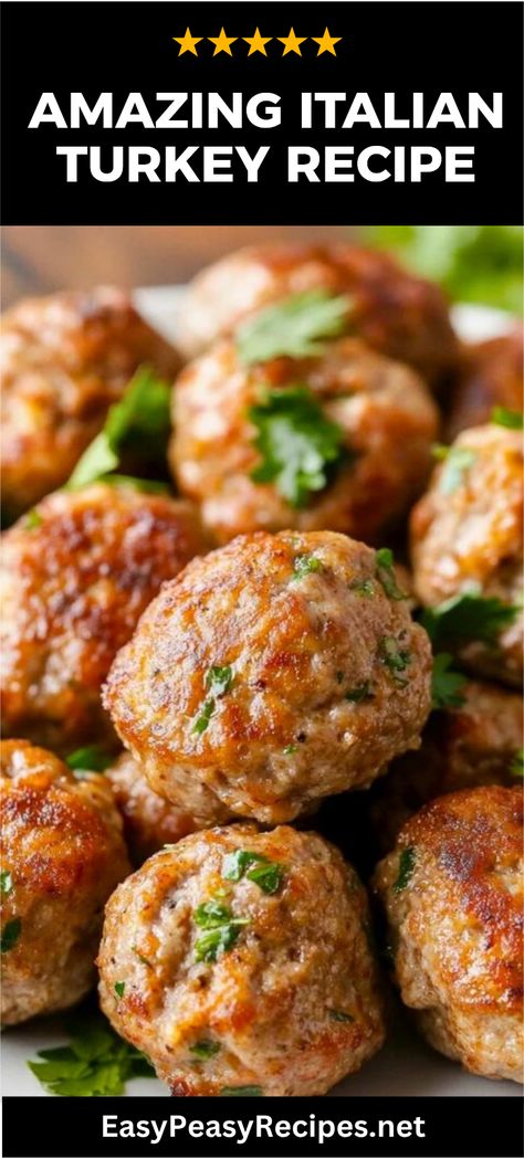 Get ready to impress your dinner guests with these easy Italian turkey meatballs! They are juicy, flavorful, and super simple to whip up. Perfect for spaghetti night or as a delicious appetizer. We’ve got the secrets for making these meatballs tender and aromatic, featuring fresh herbs and garlic. Serve them in a rich marinara sauce, or set them on skewers for a fun party dish. Whether you're meal prepping or hosting, these turkey meatballs are a delicious addition to any meal plan. Jalapeño Turkey Meatballs, Easy Ground Turkey Meatballs, Turkey Italian Meatballs, Turkey Sausage Meatballs, Ground Turkey Meatball Recipes, Italian Meatball Recipes, Turkey Meatball Recipes, Easy Turkey Meatballs, Baked Turkey Meatballs