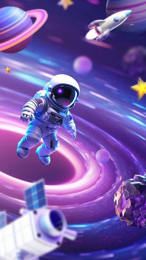 Purple Iphone Wallpaper, Galaxia Wallpaper, 3d Astronaut, Astronaut Illustration, Space Theme Party, Purple Iphone, Astronaut Wallpaper, Astronaut Art, Cute Galaxy Wallpaper