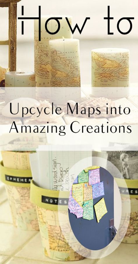 How to Upcycle Maps into Amazing Creations. DIY, DIY home projects, home décor, home, dream home, DIY kitchen, DIY kitchen projects, weekend DIY projects. Upcycle Maps, Missions Conference, Diy Map, Diy Pallets, Diy Kitchen Projects, Map Crafts, Map Projects, Girls Rooms, Map Decor