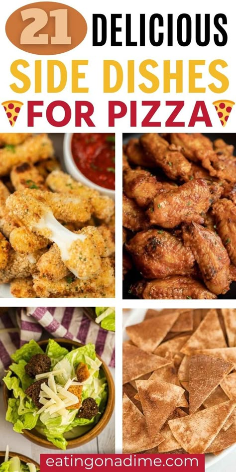 What Goes Good With Pizza Dinners, What Sides Go With Pizza For A Party, Snacks To Go With Pizza Party, Display Pizza For Party, Pizza And Side Dishes, Good Sides For Pizza, Appetizers With Pizza Party, Pizza Party Toppings List, Pizza Party Buffet Ideas