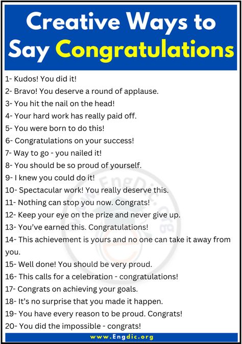 Synonyms For Congratulations, Morning Assembly Script, Congratulations Synonym, How To Congratulate Someone For Success, Congratulations Captions, Other Ways To Say Congratulations, Way To Go Quotes Congratulations, How To Say Congrats In Different Ways, Congratulations Achievement