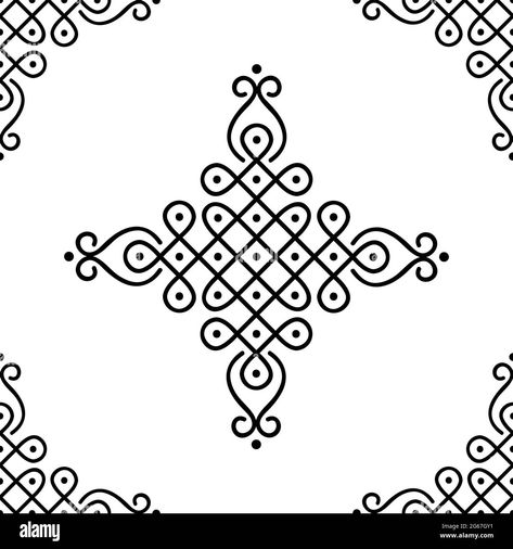 Download this stock vector: Indian Traditional and Cultural Rangoli or Kolam design concept of curved lines and dots isolated on white background is in Seamless pattern - 2G67GY1 from Alamy's library of millions of high resolution stock photos, illustrations and vectors. Kolam Tattoo Design, Kolam Illustration, Tamil Kolam Design, Traditional Kolam Designs, Line Rangoli Design, Kolam Tattoo, Kolam Designs Dots, Tamil Kolam, 2025 Logo