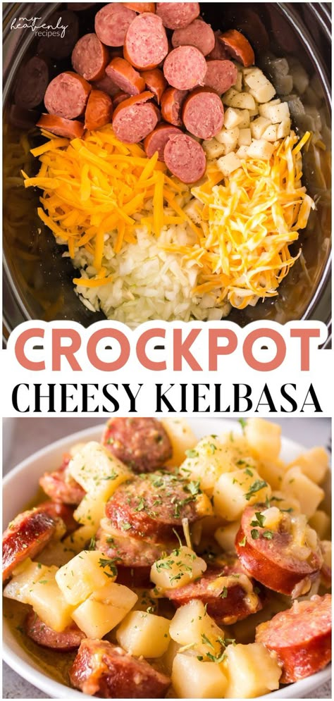 Cheesy Potato Kielbasa Crockpot, Meals To Make With Kielbasa, Simple Cheap Crock Pot Meals, Crockpot Cheesy Kielbasa And Potatoes, Cheesy Kielbasa And Potatoes Crockpot, Easy Delicious Crockpot Meals, Crockpot Cheesy Potatoes And Kielbasa, Cheesy Potatoes And Kielbasa, Potato Kielbasa Crockpot