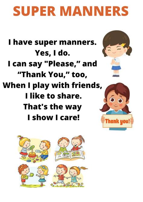 I have a super manners is a english rhyme for preschool kids. They can learn manners from this song in a easy way. #englishrhymessupermanners English Rhymes For Class 1, Rhymes For Kindergarten, Manners Preschool, Rhyming Poems For Kids, Rhyming Preschool, Reading Exercises, Preschool Poems, English Poems For Kids, Nursery Rhymes Lyrics