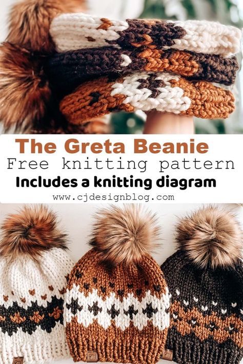 Fairisle Knit Hat Pattern Free, Chunky Fair Isle Knit Hat Pattern Free, Bulky Knitting Patterns Free, Chunky Fair Isle Knit Hat, Christmas Beanie Knitting Pattern, Chunky Knit Hats, Super Bulky Knit Hat Pattern, Colorwork Hat Knitting Pattern, Knitted Beanie Hat Pattern Free