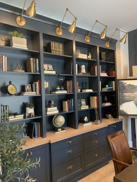 Foyer Library, Collector Room, Pub Bathroom, Library Vibes, Farm Office, Home Library Rooms, Office Built Ins, Built In Shelves Living Room, Home Office Library