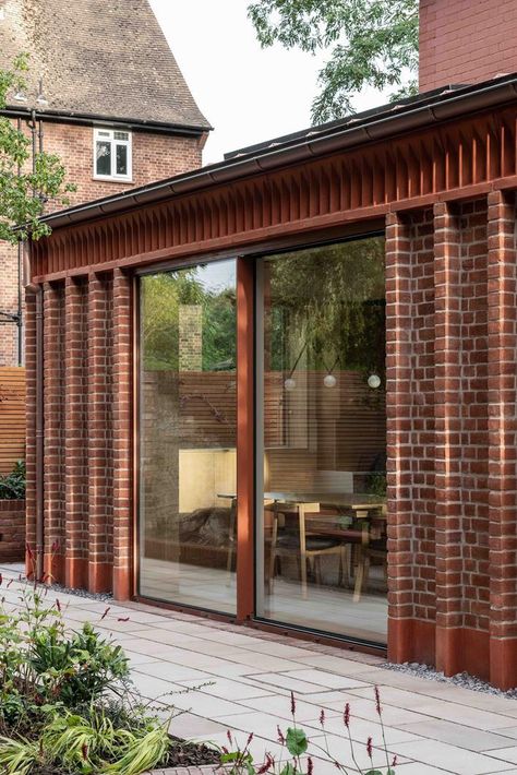 Brick Corbelling, Contemporary Extension, Uk Architecture, Brick Porch, Garden Offices, Contemporary Barn, Mews House, Brick Detail, Brick Arch