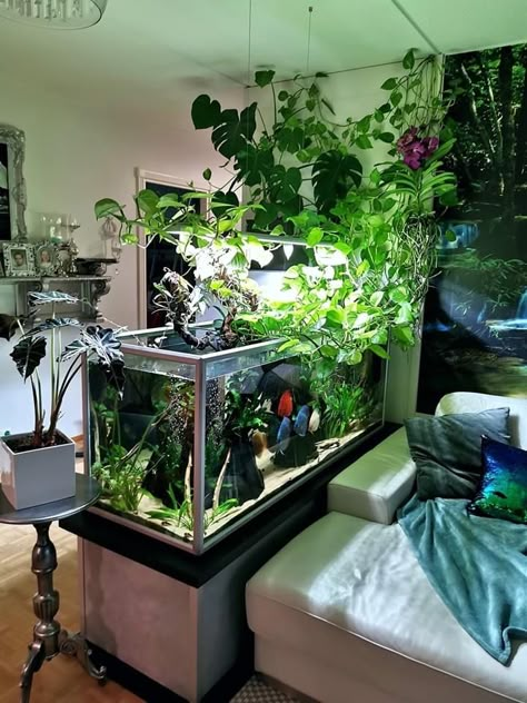 Tank Terrarium, Fish Tank Themes, Taman Air, Amazing Aquariums, Fish Tank Terrarium, Cool Fish Tanks, Fish Tank Design, Reptile Room, Fresh Water Fish Tank