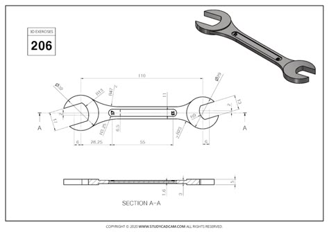 3D CAD EXERCISES 206 - STUDYCADCAM Solidworks Drawings Assembly, Cad Drawing Mechanical, Autocad 3d Modeling, 3d Cad Exercises, Autocad Isometric Drawing, Learn Autocad, Solidworks Tutorial, 3d Geometry, Autocad Tutorial