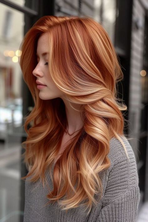 Hair Colors For Fair Skin Blue Eyes, Fall Hair Orange, Sunflower Hair Color, Best Hair Color For Hazel Eyes, Best Hair Color For Pale Skin Blue Eyes, Ginger And White Hair, Dimensional Strawberry Blonde, Spring Red Hair Color, Cherry Blonde