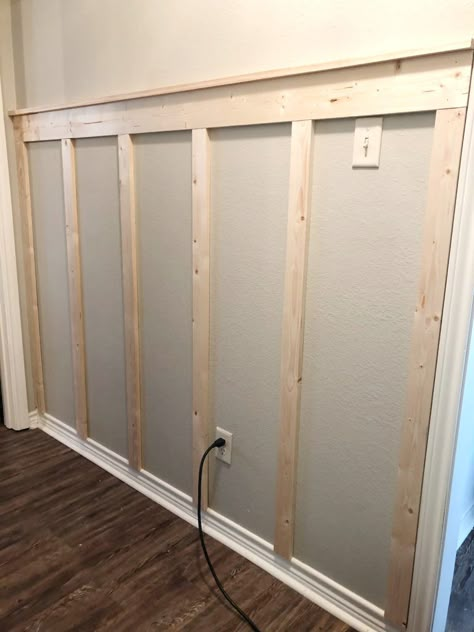 Board And Batten Hallway, Lambriseringen Gang, Family Gallery Wall, Wainscoting Styles, Entry Wall, Board And Batten Wall, Hallway Wall Decor, Hallway Wall, Hallway Decor