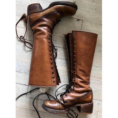 Vintage 60s 70s Platform Lace Up Campus... - Depop Modern 70s Aesthetic, Brown Lace Boots, 70s Boots, Frye Boots, Funky Shoes, Vintage Boots, Brown Leather Boots, Shoe Inspo, Platform Boots