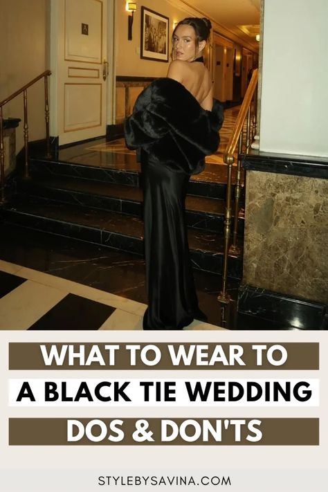 What To Wear To A Black Tie Wedding: Dos & Don’ts What To Wear To A Black Tie Wedding Women, Black Tie Event Dresses Classy Evening, Formal Wedding Guest Dress Winter Black Tie, Black Tie Wedding Shoes, Ladies Black Tie Outfits, Black Dress Wedding Guest Accessories, Black Tie Wedding Jewelry, Black Tie Woman Outfits, Black Formal Dress Accessories