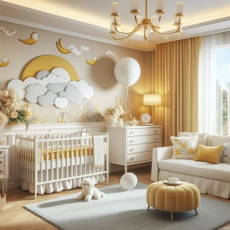 Nursery Ideas Nature, Yellow Baby Room, Twin Baby Rooms, Luxury Baby Nursery, Luxury Baby Room, Diy Baby Room Decor, Carpeted Floor, Newborn Room, Baby Room Themes