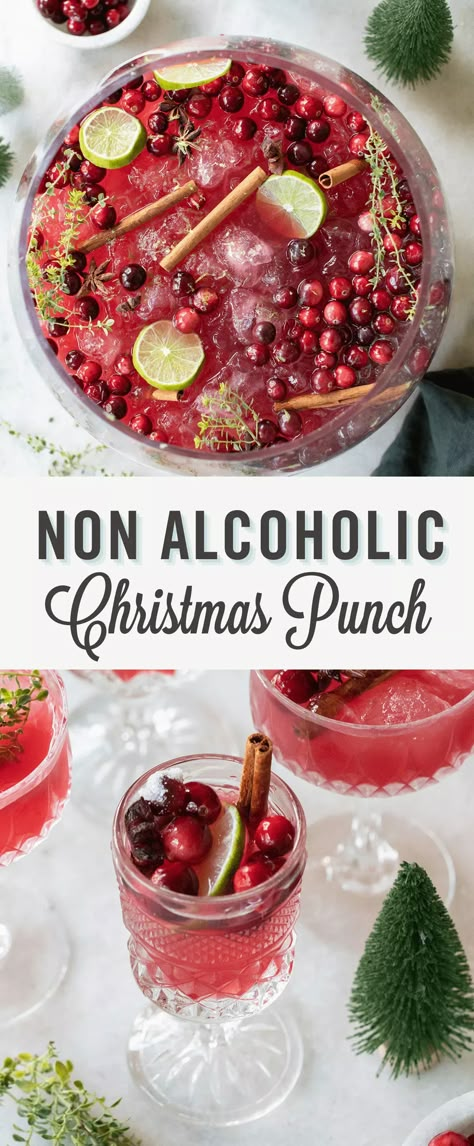 Christmas Mix Drinks, Holiday Drink Non Alcoholic, Mocktail Christmas Punch, Holiday Party Punch Non Alcoholic, Non Alcoholic Drinks For Christmas Party, Christmas Punch Mocktail, Holiday Alcoholic Punch, Holiday Non Alcoholic Punch, Winter Punch Alcoholic