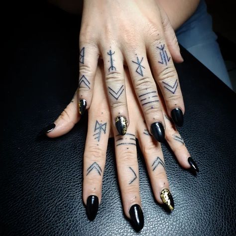 30+ Rune Tattoo Ideas That Incorporate Norse Mythology - Tattoo Inspo Hub Viking Finger Tattoo Symbols, Runes Tattoo Men, Viking Symbols Tattoo For Women, Hand Rune Tattoo, Viking Protection Symbol Tattoo, Nordic Finger Tattoos For Women, Finger Tattoos Runes, Viking Finger Tattoo For Women, Norse Finger Tattoos