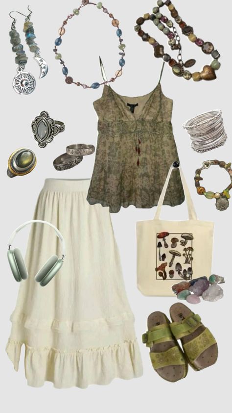 #vintage #outfitinspo #hippie #boho #outfit #cottagecore #fairycore Hippie Summer Outfits, Boho Aesthetic Outfit, Cottagecore Outfit, Cottagecore Clothes, Boho Outfit, Cottagecore Outfits, Earthy Outfits, Estilo Hippie, Hippie Style Clothing