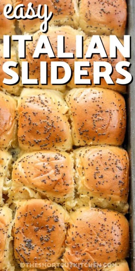 Make a quick and delicious lunch with these easy Italian sliders. Italian Sliders Sandwich Recipes, Hawaiian Rolls Sandwiches Slider Recipes, Hawaiian Rolls Recipe Sandwiches, Hawaiian Sweet Roll Sliders, Picnic Sliders Hawaiian Rolls, Yummy Sliders, Baked Hawaiian Roll Sliders, Hot Sliders Hawaiian Rolls, Oven Baked Sliders Hawaiian Rolls