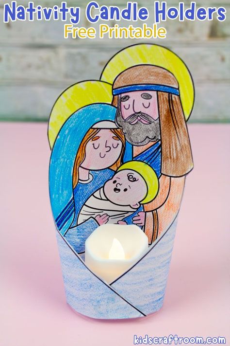 Get festive with this Christmas Nativity Candle Holder Craft for kids! Choose from 8 delightful, free printables in color and black & white. Catholic Christmas Crafts, Homemade Nativity, Nativity Candle, Christian Christmas Crafts, Nativity Scene Crafts, Kindergarten Christmas Crafts, Tea Light Crafts, Free Christmas Crafts, Christmas Sunday School