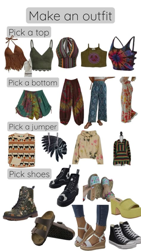 Hippy,boho,earth lover,cute Granola Boho Outfits, Hippie Outfits For School, Winter Hippie Outfits Boho, Winter Hippie Outfits, Reggae Concert Outfit, Hippie Summer Outfits, Hippie Outfit Inspo, Whimsigoth Outfits, Hippy Aesthetic