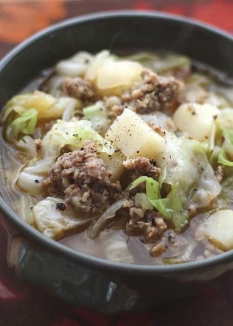 {15 Minute} Cabbage, Potato, and Sausage Soup - get the recipe at barefeetinthekitchen.com Potato And Sausage Soup, Cabbage Potato Soup, Potatoes Soup, Potato And Sausage, Cabbage Potatoes, Sausage Potato Soup, Sausage Soup Recipes, Cheesy Potato Soup, Cabbage And Potatoes