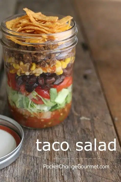 12 Mason Jar Salad Recipes Perfect for Meal Prepping Omelet In A Jar, Easy Salad In A Jar Recipes, Taco Salad In A Jar Recipes, Mason Jar Chef Salad, Black Bean Mason Jar Salad, Lunch Jars Healthy, Salad Recipes Jar, Hot Mason Jar Meals, Glass Jar Salads