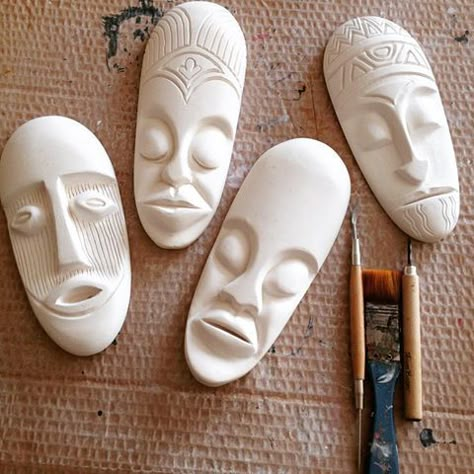 Clay Mask Art, Ceramic Mask, Soap Carving, Sculpture Art Clay, Clay Wall Art, Tanah Liat, Clay Faces, Masks Art, Popular Art