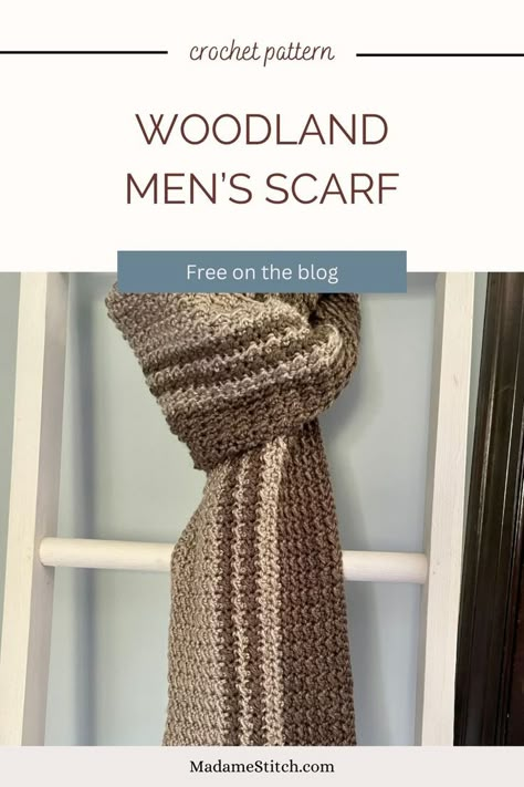 The Woodland Men's Scarf is an exquisite accessory that seamlessly blends comfort and fashion, making it the perfect accessory for both casual and formal attire. The even moss stitch creates a simple yet visually appealing texture that provides protection against the cold winter wind. Choose a soft, cozy worsted weight yarn for the crochet men's scarf for a statement piece that will surely become your favorite guy’s go-to accessory of the season! Men’s Scarf Crochet Pattern, Crochet Men’s Scarf, Men’s Crochet Scarf Pattern, Mens Scarf Crochet Pattern Free, Men Scarf Crochet Pattern, Crochet Scarf Hat, Even Moss Stitch, Mens Crochet Beanie, Crochet Mens