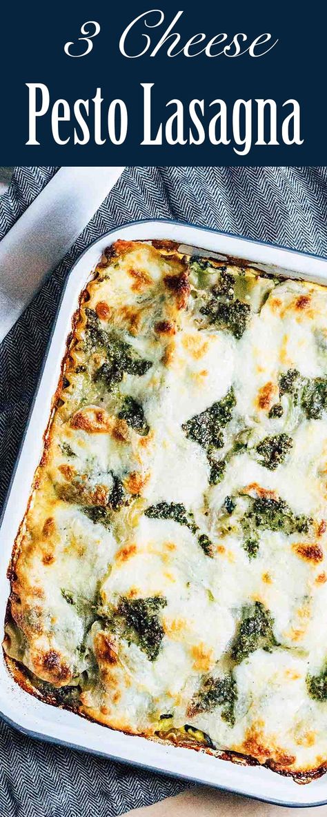 This three-cheese lasagna with pesto and greens is a great way to use up some summer produce. It keeps well and makes a great meal for the week ahead. Jarred Pesto Recipes, Cooking With Pesto, Lasagna Noodles Ways To Use, Ways To Use Pesto, Summer Lasagna, Meal For The Week, Green Lasagna, Gf Noodles, Cheese Sauces