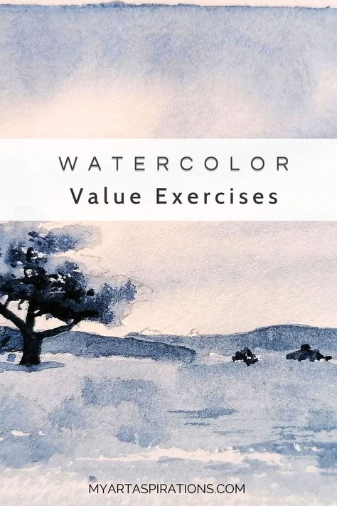 Watercolor Value exercises to improve your paintings Value Watercolor Painting, Watercolour Value Study, Watercolor Painting Challenge, Value Exercise, Watercolor Color Theory Exercises, Watercolour Exercises For Beginners, Value Exercises Art, Sketching And Watercolor, Watercolour Tips And Tricks