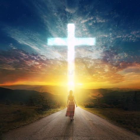 Road to the cross. A woman walks down a road to a beautiful glowing cross , #AFF, #woman, #cross, #Road, #walks, #glowing #ad Worship Pictures, Cross Pictures, Christian Pictures, Biblical Art, Jesus Pictures, Stay Focused, Christian Art, The Only Way, Jesus Is