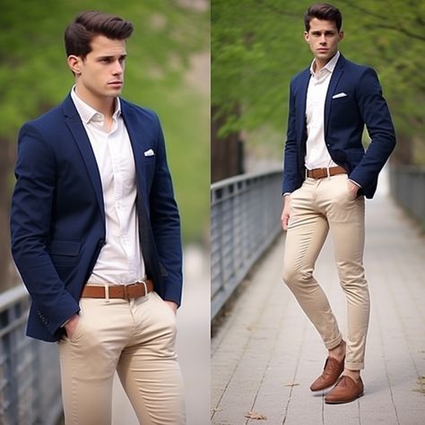 Men Blazer Outfit Formal, Semiformal Outfit Hombre, Outfit Pantalon Beige Hombre, Formal Blazer Outfits Men, Mens Blazer Style Fashion Ideas, Outfit Semiformal Hombre, Blazers For Men Wedding, Blazer Hombre Casual, Outfit Pantalon Beige