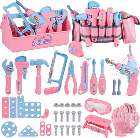 Kids Tool Set, 48PCS Toddler Tool Set with Electronic Toy Drill & Kids Tape Measure,Pretend Play Construction Toys Costume with Kids Tool Belt & Gloves#pretend play #toys Toys For Girls 8-9, Kids Tool Belt, Kids Tool Box, Philips Screwdriver, Tools Box, Divergent Thinking, Kids Building, Art Knife, Toy Tools