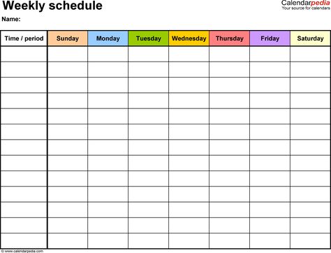 Weekly schedule template for Word version 13: landscape, 1 page, Sunday to Saturday (7 day week), in color Weekly Timetable Template, Free Printable Weekly Calendar, Umbrella Template, Weekly Schedule Template, Daily Calendar Template, Grocery Checklist, Marketing Calendar Template, Timetable Template, Excel Calendar Template