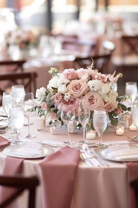 Pink Dreams: 16 Stylish Ideas For A Pink Wedding • Blush Pink Wedding Table Decor, Dusty Rose Floral Arrangements, Soft Pink Wedding Theme, White And Pink Centerpieces, Wedding Centerpieces Low, Pink And White Wedding Decorations, Silver And Pink Wedding, Pink Peony Wedding, Pink Wedding Ideas