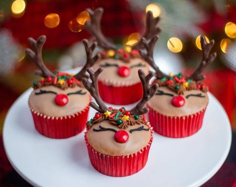 The Truffle Makers on Instagram: “DAY 8 of our 12 DAYS OF GIVEAWAYS!!! 🎁🎄🍾👏🥳🎁 Today’s Gift: 1 dozen Rudolph the Red-Nosed Reindeer cupcakes! Vanilla funfetti cupcakes…” Elf On The Shelf Cupcakes Ideas, Reindeer Cupcakes Christmas, Cute Christmas Cupcake Ideas, Rudolf Cupcakes, Simple Christmas Cupcakes, Rudolph Cupcakes, Christmas Buns, Rudolph Cake, Kids Christmas Treats